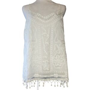 Soft Surroundings Lace Tank Top M Sleeveless Tassel Trim White Boho Romantic